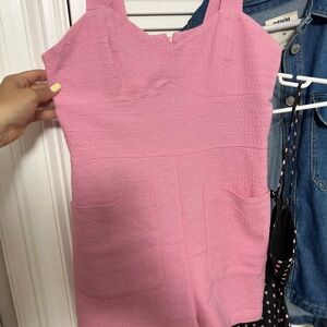 Zara Pink Textured Sleeveless Romper with Square Neck